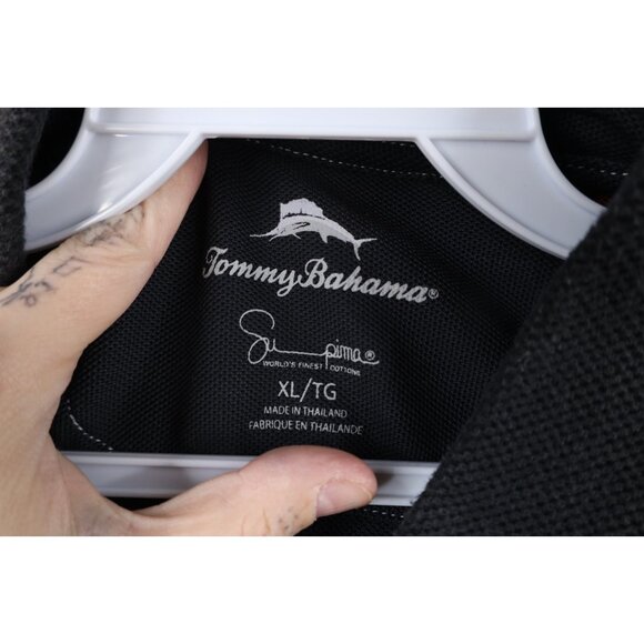 Tommy Bahama Mens XL Faded Supima Cotton Knit Collared Golf Polo Shirt Black - Picture 7 of 14